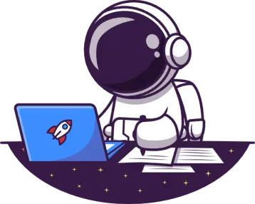 Astronaute avec des notes, illustrant les projets web réalisés par Deladev